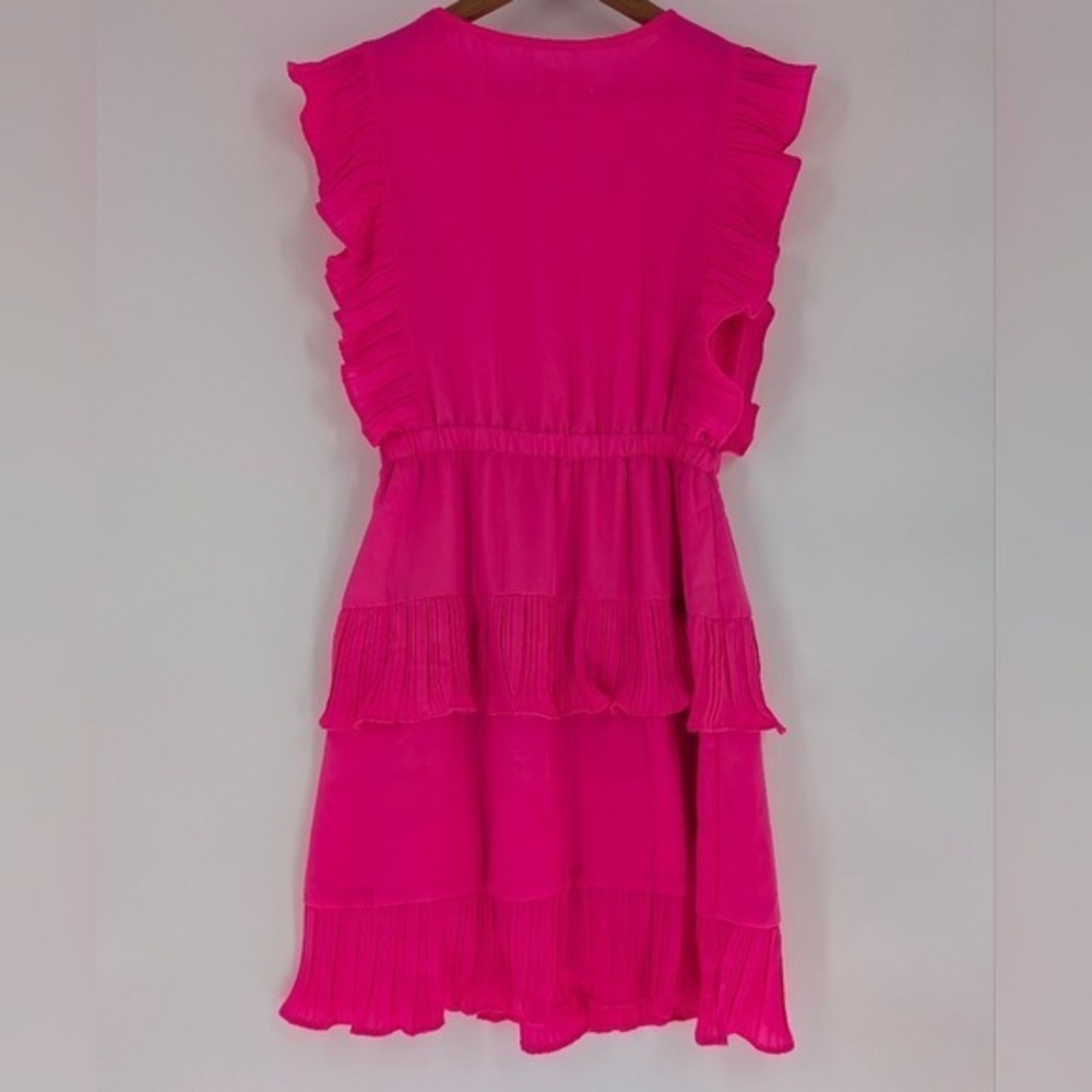 Jess Lea Hot Pink Tiered Ruffle Mini Dress Sleeveless Pleated Trim Small - Picture 6 of 10
